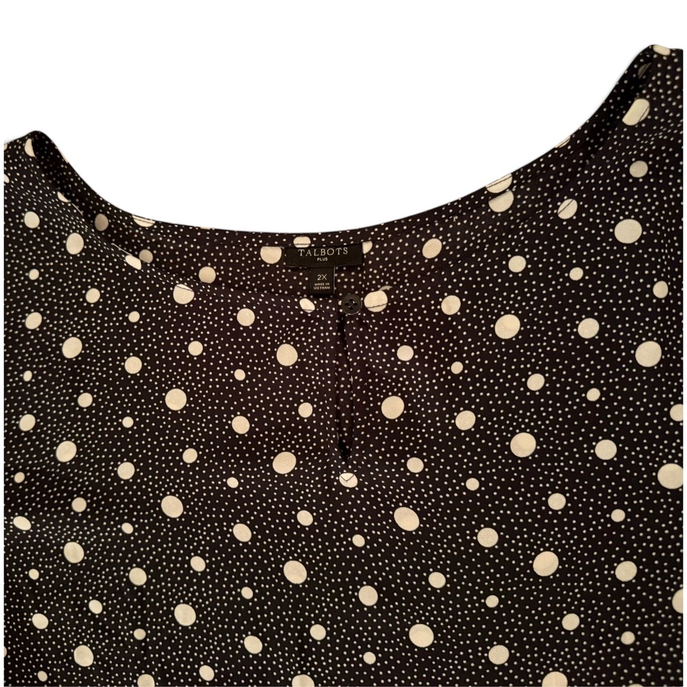 Talbots Classic Womens 2X Black Polka Dot 3/4 Tie Sleeve Keyhole Neck Blouse - Picture 4 of 11